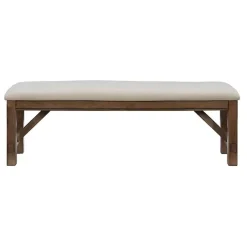Tan Basketweave Upholstered Wood Bench