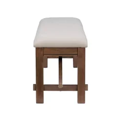 Tan Basketweave Upholstered Wood Bench