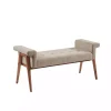 Tan Button Tufted Wood Bench