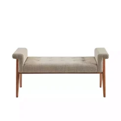 Tan Button Tufted Wood Bench