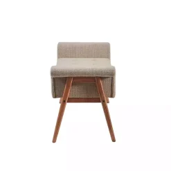 Tan Button Tufted Wood Bench