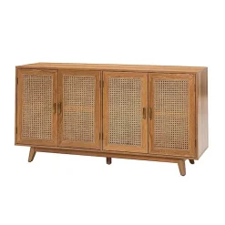 Tan Cane Wood Storage Media Cabinet