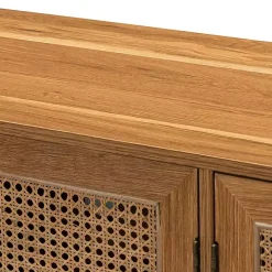 Tan Cane Wood Storage Media Cabinet