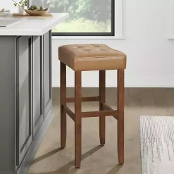 Tan Faux Leather Madison Walnut Bar Stool