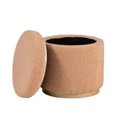 Tan Sherpa Upholstered Storage Ottoman