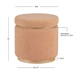 Tan Sherpa Upholstered Storage Ottoman