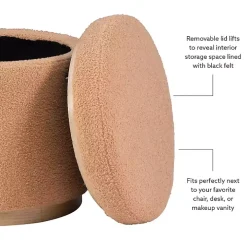 Tan Sherpa Upholstered Storage Ottoman