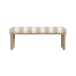 Tan Striped Upholstered Wood Leg Bench