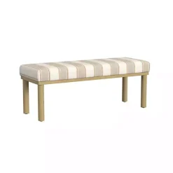 Tan Striped Upholstered Wood Leg Bench
