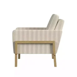 Tan Striped Upholstered Wood Frame Armchair
