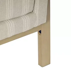 Tan Striped Upholstered Wood Frame Armchair