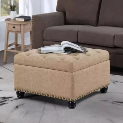 Tan Upholstered Ava Coffee Table Ottoman