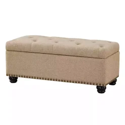 Tan Upholstered Carey Storage Ottoman Bench