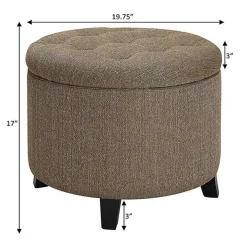 Tan Upholstered Eliza Round Storage Ottoman