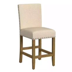 Tan Upholstered Nailhead Trim Counter Stool