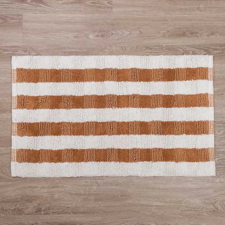 Taupe and White Striped Bathroom Rug