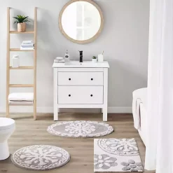 Taupe Cotton Tufted Medallion Bath Mat, 25 in.