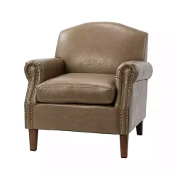 Taupe Faux Leather Nailhead Taylor Armchair