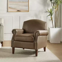 Taupe Faux Leather Nailhead Taylor Armchair