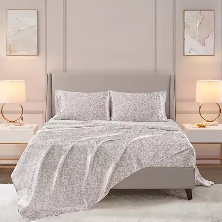 Taupe Leopard Print Satin 3-pc. Twin Sheet Set