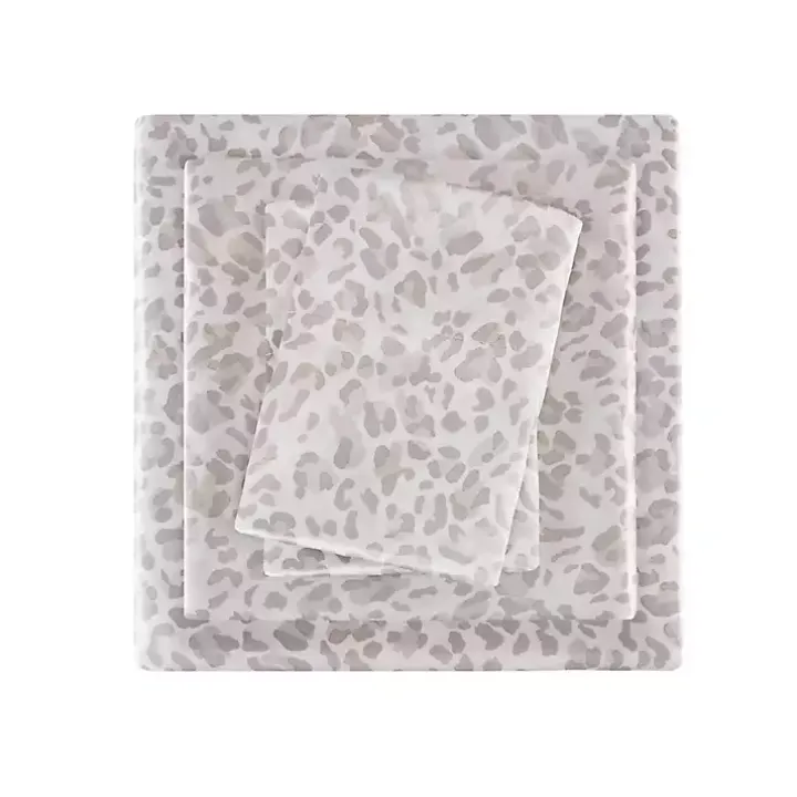 Taupe Leopard Print Satin 3-pc. Twin Sheet Set