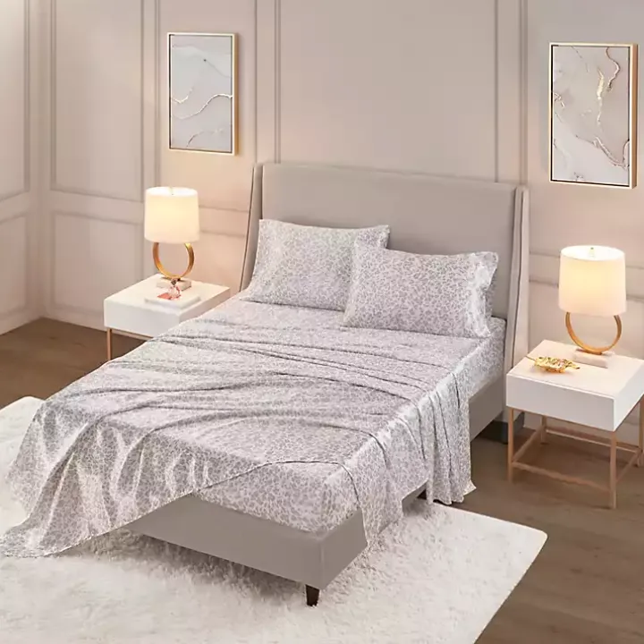 Taupe Leopard Print Satin 3-pc. Twin Sheet Set