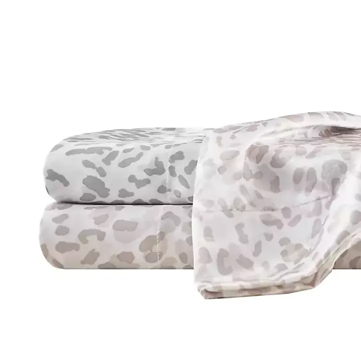 Taupe Leopard Print Satin 3-pc. Twin Sheet Set