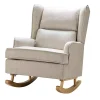 Taupe Upholstered Natural Base Wingback Rocker