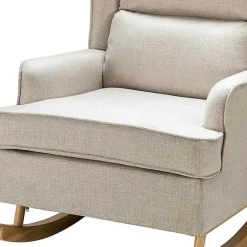 Taupe Upholstered Natural Base Wingback Rocker