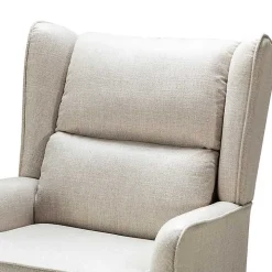 Taupe Upholstered Natural Base Wingback Rocker