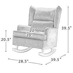 Taupe Upholstered Natural Base Wingback Rocker