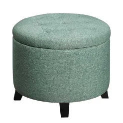 Teal Upholstered Eliza Round Storage Ottoman