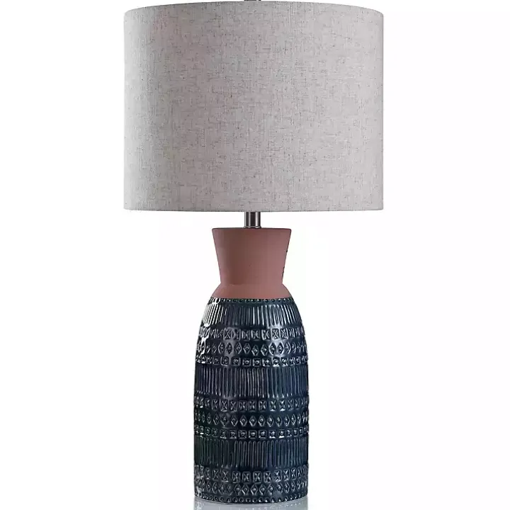 Terracotta and Dark Blue Ceramic Table Lamp