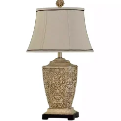Traditional Carved Cream Finish Table Lamp