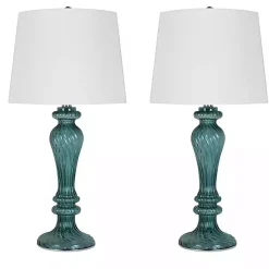 Turquoise Glass Table Lamps, Set of 2