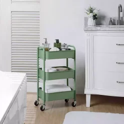 Turquoise Metal 3-Tier Organizer Storage Cart