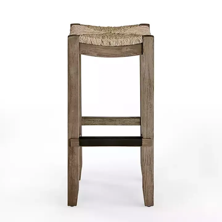 Twisted Seagrass and Wood Bar Stool