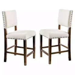 Upholstered Cherry Finish Counter Stools, Set of 2
