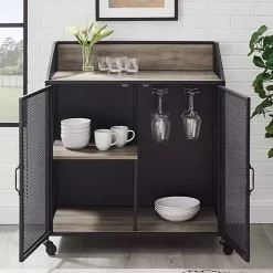 Urban Mesh Door Rolling Gray Bar Cabinet
