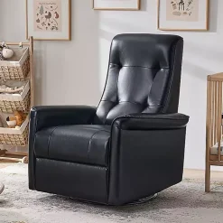 Val Black Faux Leather Swivel Power Recliner