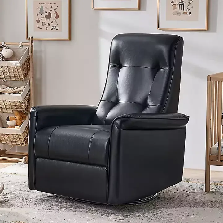 Val Black Faux Leather Swivel Power Recliner