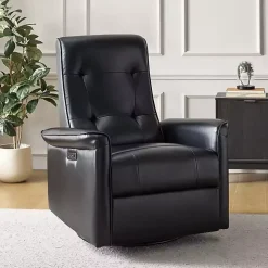 Val Black Faux Leather Swivel Power Recliner