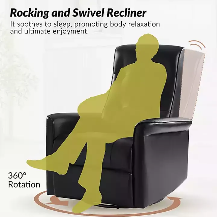 Val Black Faux Leather Swivel Power Recliner