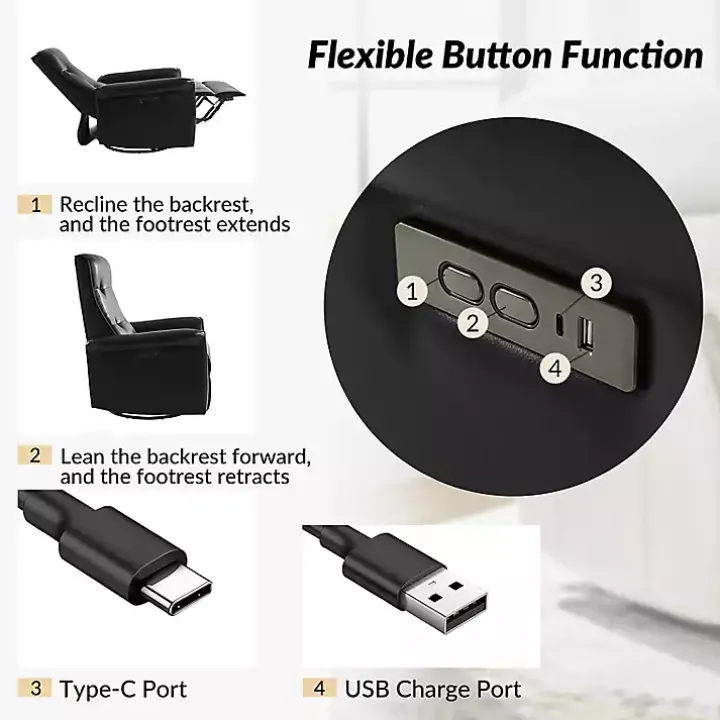 Val Black Faux Leather Swivel Power Recliner