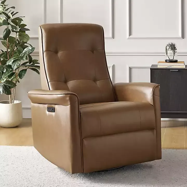 Val Brown Faux Leather Swivel Power Recliner