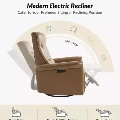 Val Brown Faux Leather Swivel Power Recliner