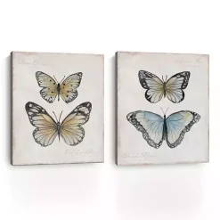Vintage Butterflies Canvas Art Prints, Set of 2