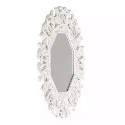 Vintage White Carved Octagon Wall Mirror