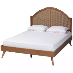 Walnut Brown Rattan Kelly Queen Platform Bed
