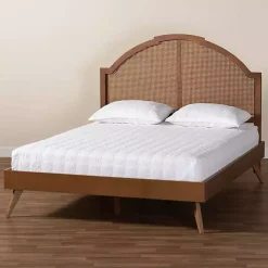 Walnut Brown Rattan Kelly Queen Platform Bed